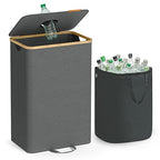 SONGMICS Recycling Bin for Kitchen 26.4 Gallon. Bottle Recycling Container, Collection Bin, for Metal, Plastic, Paper, Glass, Inner Bag with Handles, Kitchen, Slate Gray and Natural Beige URRB509G01