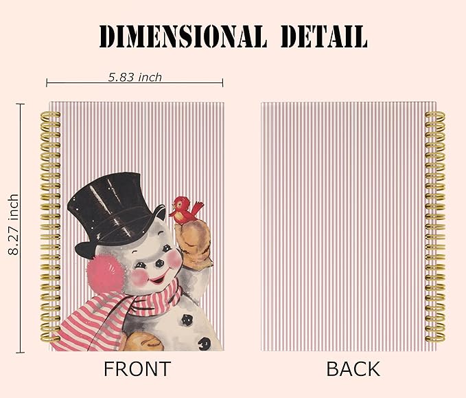 Knibeo Vintage Pink Christmas Snowman Notebook - Snowman Christmas Notebook, Pink Notebook, Merry Christmas Notebook, 5.5×8.3 Lined Paper Spiral Bound Notebook with 164 Pages