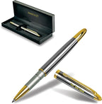 FANSTIK Customized RollerBall pen with name (MADE IN USA), stainless steel, Silver and gold, luxury engraved pen personalized for men and for women. (RollerBall Silver-Gold).