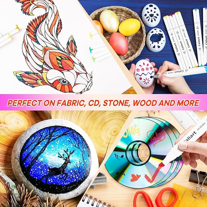 Caliart Pastel Alcohol Markers Brush Tip, 100 Colors Dual Tip Coloring Marker Pen Set Brush & Chisel, Art Supplies Gift for Adults Coloring Book Artists Sketch Drawing Illustration