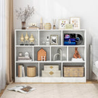 Tangkula 10-Cube Bookshelf, 55”L Floor Bookcase with 2 Anti-Tipping Kits, Freestanding Storage Organizer, 4-Tier Display Shelf for Home, Office & Dorms, Natural/White (White, 10-Cube-Large)