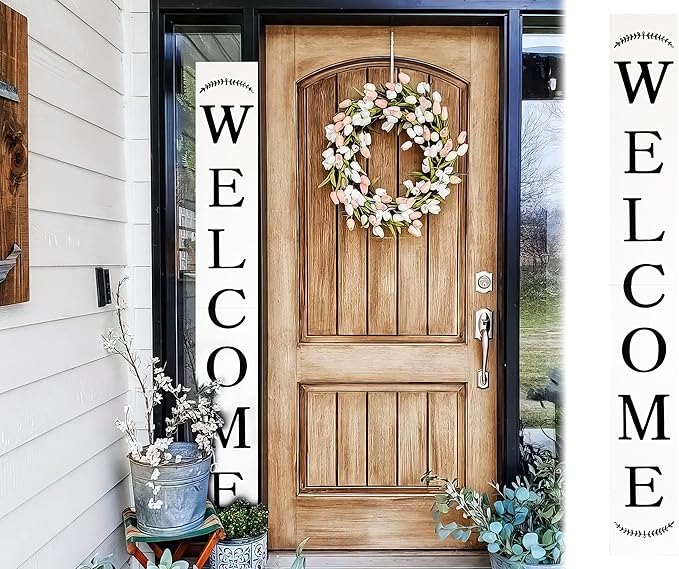 Tall Outdoor Welcome Sign for Front Door, 6ft White Welcome Sign,Rustic Tall Welcome Sign for Front Porch Decor, Modern Farmhouse Welcome Porch Sign Wood Vertical Decor, Fall Porch Decor for The Home