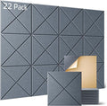 Sonicism 22 Pack X-Lined Acoustic Panels with Self-Adhesive, 12"X 12"X 0.4" Sound Proof Foam Panels, Decorative Soundproof Wall Panels, Sound Absorbing Tile for Home & Offices, Gray