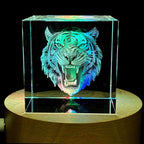 SHTWX 3D Angry Tiger Glass Paperweight(Laser Etched) in Crystal Cube Birthday (No Included LED Base)(2.3x2.3x2.3 Inch)