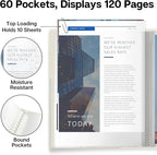 Dunwell Presentation Binder 60-Pocket, Displays 120 Pages, 8.5x11 Portfolio Binder with Plastic Sleeves, Storage and Organizer for Documents, Photos, Kids Artwork, Projects, Recipes (Ivory)