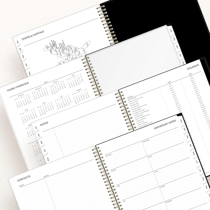 Blue Sky 2026 Weekly and Monthly Planner Calendar, January 2026 - December 2026, 8.5" x 11", Clear Pocket Cover, Laminated Tabs, Durable Twin Wire Binding, Storage Pocket, Baccara Dark