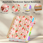 Spiral Journal Notebooks for Work, 300 Pages 5 Subject Notebook College Ruled with Dividers & Tabs, 8''x 10'' Large Notebook Journal for Women Students Note-Taking and Organizer (Pink Strawberry)