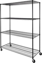 Seville Classics UltraDurable Heavy Duty NSF Solid Steel Wire Rack Storage Unit, Organizer for Garage, Warehouse, Office, Restaurant, Classroom, Kitchen, Black, 4-Tier Shelving, 60" W x 24" D