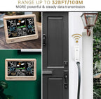 Weather Station Indoor Outdoor Thermometer Wireless, Home Atomic Clock with Large Constant Display, Inside Outside Temperature Humidity Monitor, Dew Heat Point, Barometer Wood