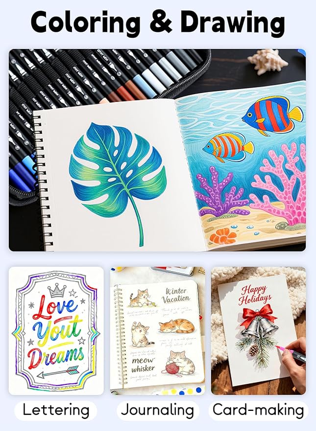 AEDAGA 120 Colors Numbered Dual Tip Brush Pens with Free App, Fine and Brush Tips Pens for Adults, Coloring Markers for Coloring Book Bullet Journaling Note Taking Planner Hand Lettering