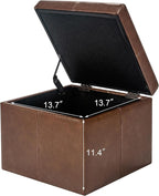 Adeco Faux Leather Cube Storage Ottoman, Coffee Brown Ottomans for Living Room, Bedroom