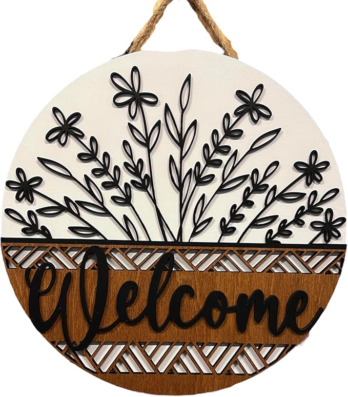 Wood front door sign Wood sign Home decor Welcome sign Sign for front door House warming gift Wedding gift (Wildflower 2.0-DS033(NB) P002, 11" Width)