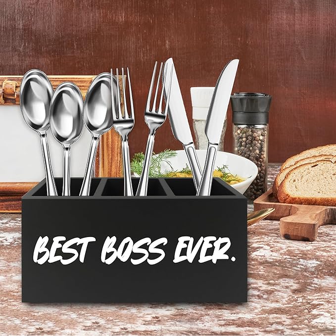 QZQE Boss Gifts Pen Pencil Holder Organizer for Desk, Bosses Leader Appreciation Gifts, Best Boss Ever Wooden Box Signs Decorations for Home Workplace Office Desk Tabletop