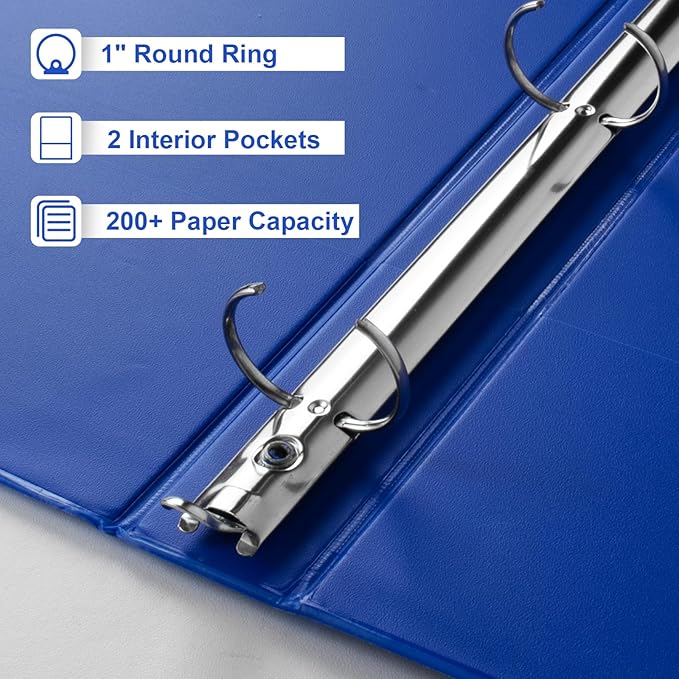 CIXILDTS 6-Pack 1-Inch Binder, Standard 3 Ring Binder Fit Letter Size Paper, Presentation View Binders,Blue