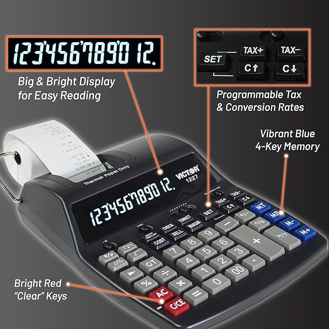 Victor Thermal Printing Calculator with Check & Correct – Fast, Ink-Free Printing, Large Screen, Smudge-Free Results for Office & Accounting