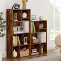 VECELO Wide Bookshelf Set, Fits 9.3" × 10-12.8" Hardcovers, Cube Storage Bookcases, Free-Standing for Living Room, Bedroom, Home Office, 3/4-Tier, 2-Pack, Brown