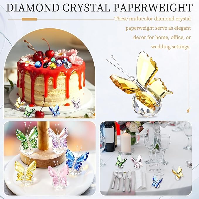 PATIKIL 2 Pcs Butterfly Crystal Paperweight, 75mm / 3 Inch Crystal Paperweight Paper Weight for Home Office Desktop Table Decor Wedding Party Jewelry Ornaments, Pink/Yellow
