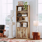 IRONCK Industrial Bookshelves and Bookcases with Doors Floor Standing 6 Shelf Display Storage Shelves 70 in Tall Bookcase for Home Office, Living Room