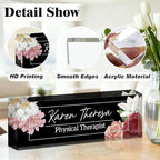 Ship Next Day-Custom Name Plate for Desk, Desk Name Plate Personalized, Acrylic Office Desk Accessories, Appreciation Gifts for Coworkers Employee Teachers Boss Women Men (Hibiscus Flower)