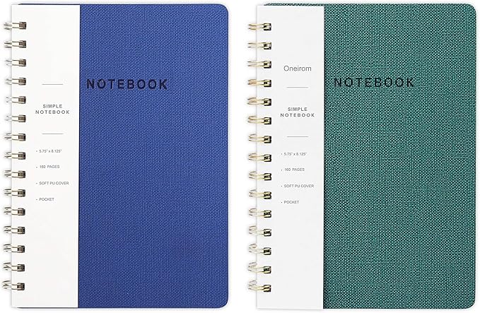 Spiral Notebook-5.75" x 8.125" College Ruled Journal with Inner Pockets and 160 Pages,PU Leather Cover Business Journal, Twin-Wire Binding Notebook Perfect for Office & Home School Supplies 2 pack NavyBlue/Green