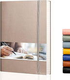 EMSHOI College Ruled Composition Notebook - Large B5 Notebook Lined Journal Leather with Free Sticky Notes, 204 Numbered Pages,100gsm Thick Lined Paper, Softcover, 7.5"x10"-Khaki