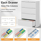 Bestoo 4-Drawer Lateral File Cabinet with Lock, Filing Cabinet for Home Office, Metal File Storage Cabinets, Fits File Folders, Letter/Legal/F4/A4 Sizes, Assembly Required (White)