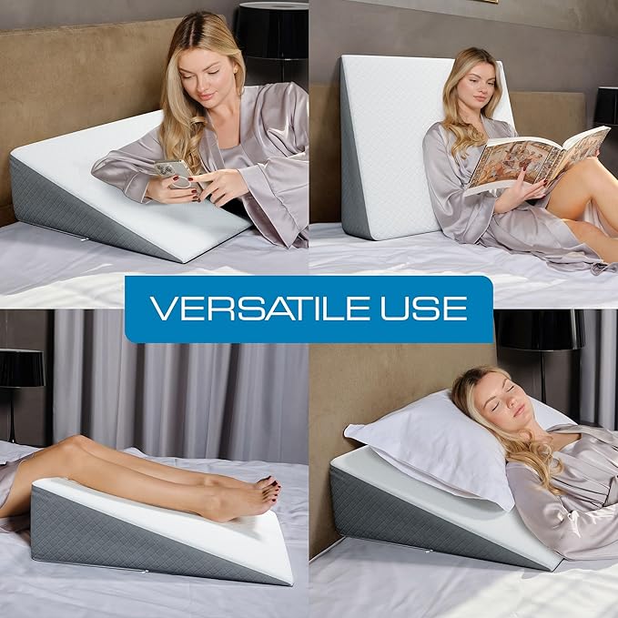 Kolbs Extra Wide Bed Wedge Pillow for Sleep Apnea, Acid Reflux, and Back Pain Relief, with Chic Jacquard Cover - Headboard GERD Pillow Wedges for Sleeping (Extra Wide 7.5" Height)