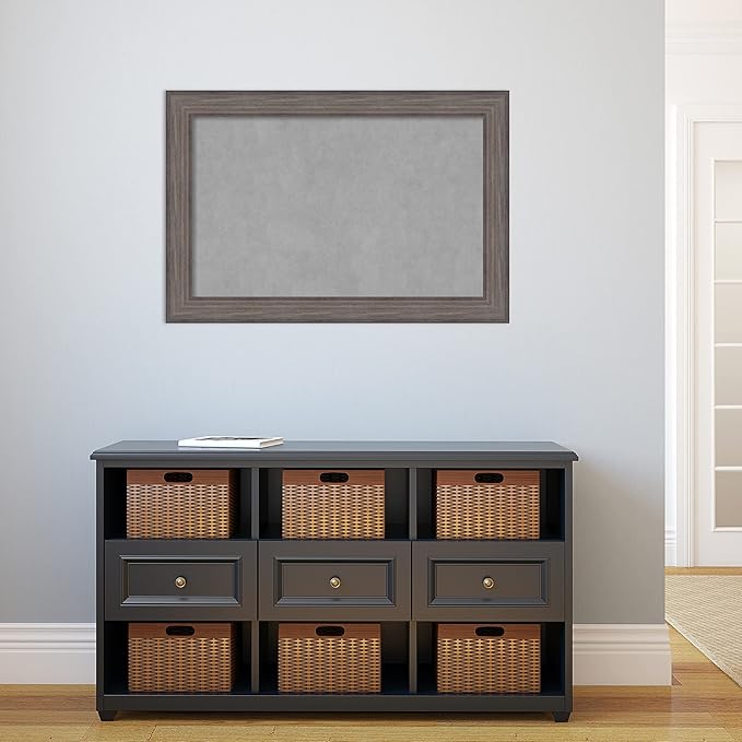 Amanti Art Grey Framed Magnetic Board 25x37 Large Vision Board for use with Magnets, 100% Metal Sheet to Display Items as Office Decor or for Home Organization in mudroom, Kitchen or Kids Room