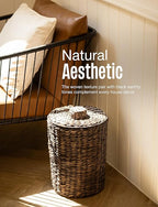 Tidita 4 Gallons Wicker Waste Basket - Water Hyacinth Bathroom Trash Can - Garbage Can with Lid Boho Style - Wicker Trash Can with Lid for Bedroom, Kitchen - Removable Liner (Black Color)