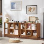 Joaxswe 6 Cube Storage Book Shelf, 40" Wide Low Horizontal Bookcase with Curved Edge, Floor Standing 2-Tier Wooden Bookshelf with Base, Modern Short Book Case for Bedroom, Study, Entryway, Brown