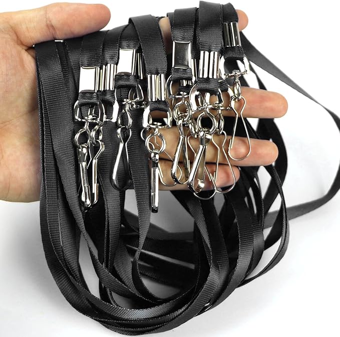 Beebel Lanyards 100 Pcs Lanyard for Id Badges Flat Lanyard with Badge Clip J-Hook