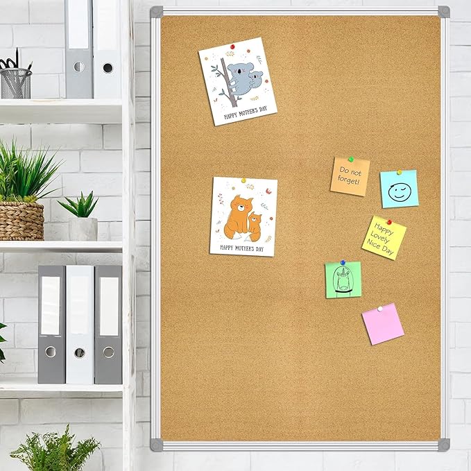 Lockways Large 60" x 36" Large Cork Board Bulletin Board, Framed CorkBoard, Wall-Mounted Notice Message Pin Board, Silver Aluminium Framed