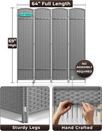Sorbus 4 Panel Room Divider 6 ft. Tall - Privacy Screen, Extra Wide Double Hinged Panels, Mesh Hand-Woven Design, Partition Room Dividers and Folding Privacy Screens, Wall Divider for Room Separation