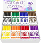 Aigybobo 200 Count Washable Markers Bulk, 8 Assorted Colors, Broad Line Conical Tip Coloring Marker for Kids, Markers Bulk Pack for Classroom, School Art Supplies & Back to School Supplies