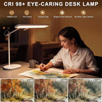 Newkana LED Desk Lamp with CRI 98, Advanced Eye-Caring Bright Desk Light for Crafting, Home Office & Kids Studying, Multi-Angle Adjustable, Dimmable Full Spectrum with Touch & Gesture Control
