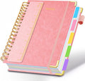 Hardcover Spiral Notebook 8"x10" Journal Notebook with Tabs and Removable Dividers 300 Pages 5 Subject Notebook College Ruled, Faux Leather Spiral Bound Notebook for Women School Work (Pink)