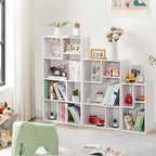 VECELO Wide Bookshelf Set, Fits 9.3" × 10-12.8" Hardcovers, Cube Storage Bookcases, Free-Standing for Living Room, Bedroom, Home Office, 2/3/4-Tier, 3-Pack, White