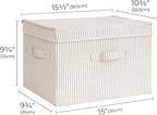 StorageWorks Fabric Storage Bins with Lid, Decorative Storage Boxes for Shelves, Stackable Closet Organizer Basket with Handles, Large, Stripes, 2-Pack