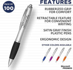 DISCOUNT PROMOS Personalized Ballpoint Pens With Rubber Grip, 100 pack Customizable Ergonomic Click-to-Write Custom Writing Pens for School with Black Ink, Black