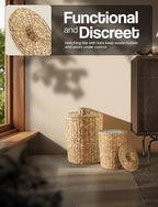 Tidita Set of 2 Wicker Trash Can with Lid - Water Hyacinth Wicker Waste Basket for Bathroom - Bathroom Garbage Can with a Lid - 2 Gallon & 4 Gallon Decorative Rattan Trash Can with Removable Liner