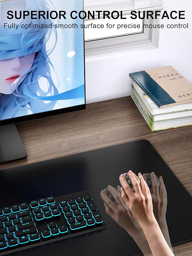 Wireless Charging Mouse Pad with Foldable Phone Holder, 31.5" x 15.8" XXL Large Desk Pad, Gaming Mousepad with Ultra-Smooth Surface, Non-Slip Base, Black Waterproof Desk Mat, with 20W PD Charging Kit