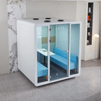 GEARONIC Mobile Office Pod Booth, Sound Proof Office Booth Pod with Mobile Roller, Larger Space for 4-6 People, LED Lighting System,Fans and AC USB Ports