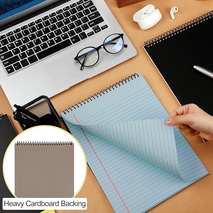 Resurhang 6 Pcs Legal Pad Top Spiral Bound Notebook 70 Sheets Double Sided College Ruled Paper Notepad Memo Steno Pad with Stiff Cover for Business College(8.5 x 11 Inches,No Holes,Retro Colors)