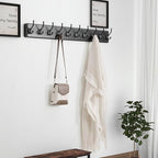 Dseap Wall Mounted Coat Rack: 38-1/4" Long, Patented, Heavy-Duty, 10-Double-Hooks Wooden Hanger Rail for Winter Coats, Hats, Jackets, Clothing - Black, Pack of 2