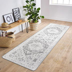 GENIMO 2x10 Runner Rugs for Hallway, Machine Washable Non Slip Vintage Rugs, Low Pile Lightweight Soft Print Rug for enrtyway, Corridor, Home, Office, Kitchen, Gray