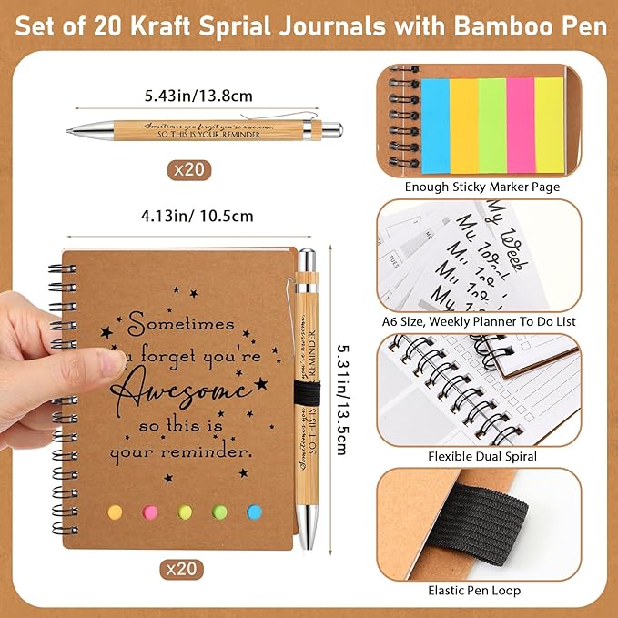 Moinchore 20 Sets Employee Appreciation Gift Inspirational Spiral Notebook with Bamboo Pen Sticky Note Thank You Valentines Day Gift for Coworker Office Staff Team Nurse Teacher (Sometimes You Forget)