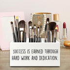 QZQE Motivational Gifts Pen Pencil Holder Organizer for Desk, Success Is Earned Through Hard Work and Dedication Inspirational Wooden Box Signs Decorations for Home Office Desk Tabletop