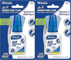 BAZIC Products Correction Liquid 2 in 1 (0.74 oz / 22 ml), Foam Brush & Precise Metal Tip Applicator, Instant Corrections Pen White Out Wipe Out Fluid, 2-Pack