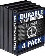 Samsill Durable 1 Inch Binder, Made in the USA, Round Ring Customizable Clear View Binder, Black, 4 Pack (MP48430)