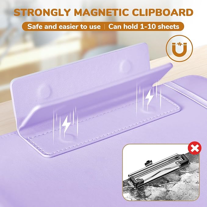 JoyCat 3 Ring Binder Clipboard with Storage,12.4"x10.2"Magnetic Clipboard Folder with 5 Expandable Folders,Refillable Lined Notepad (11" x 8.5"),Ideal for School Office Nursing(Purple)